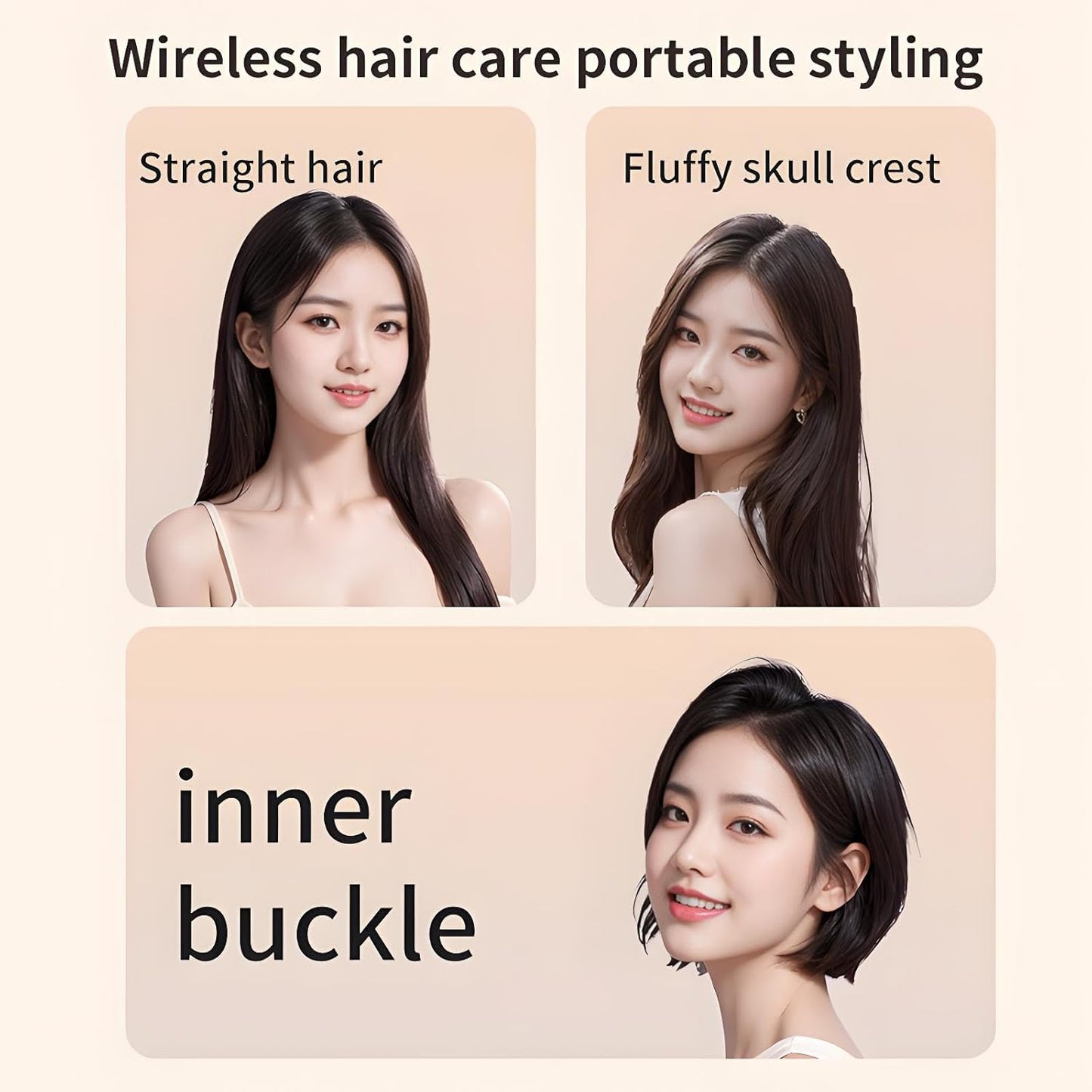 Glambrushs Mini Hair Straightener,Rechargeable Wireless Portable Hair Straightener Brush,3-Speed Temperature Control,Mini Hair Straightener for Women,Idea for Home Travel (Black)